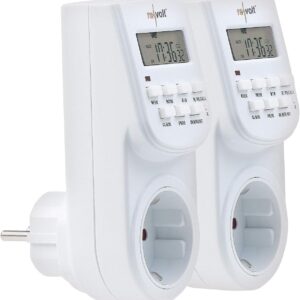 revolt Schaltuhren: 2er-Set digitale Zeitschaltuhren mit LCD-Display, minutengenau, (Steckdose Zeitschaltuhr, Automatische, Steckdosen)
