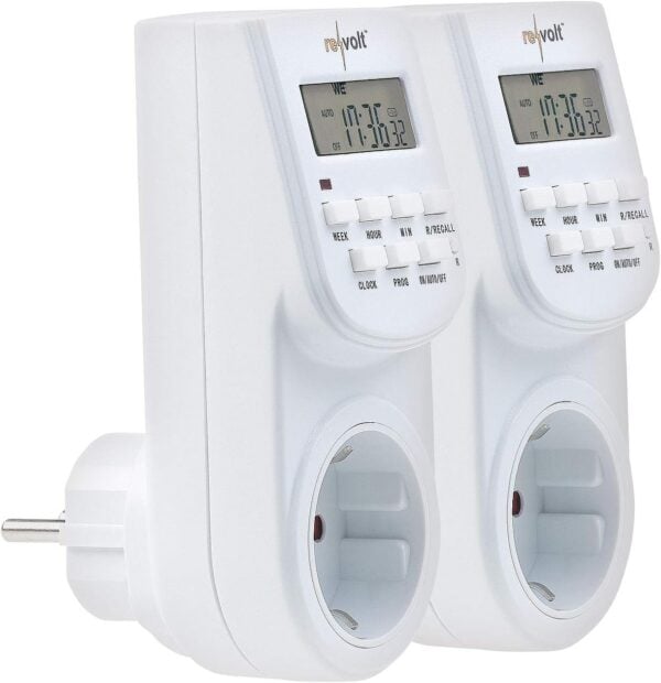 revolt Schaltuhren: 2er-Set digitale Zeitschaltuhren mit LCD-Display, minutengenau, (Steckdose Zeitschaltuhr, Automatische, Steckdosen)