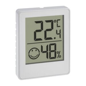 TFA Dostmann Digitales Mini Thermo-Hygrometer, 30.5039.02, Raumthermometer, Temperatur und Luftfeuchtigkeitsmessgerät, mit Smiley Komfortzonen, weiß (1)